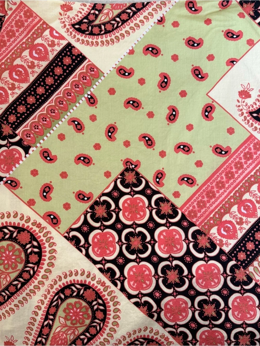 A. Byer Y2K Pink Green Patchwork Paisley Print Cotton Mini Skirt Boho Size 11